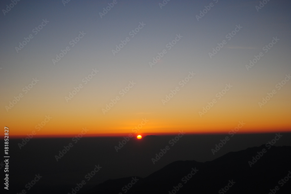 The sun rises at the top of the Prau mountain, dieng wonosobo