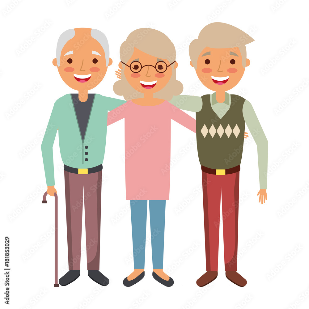 group the elderly woman and men grandparents embraced vector illustration