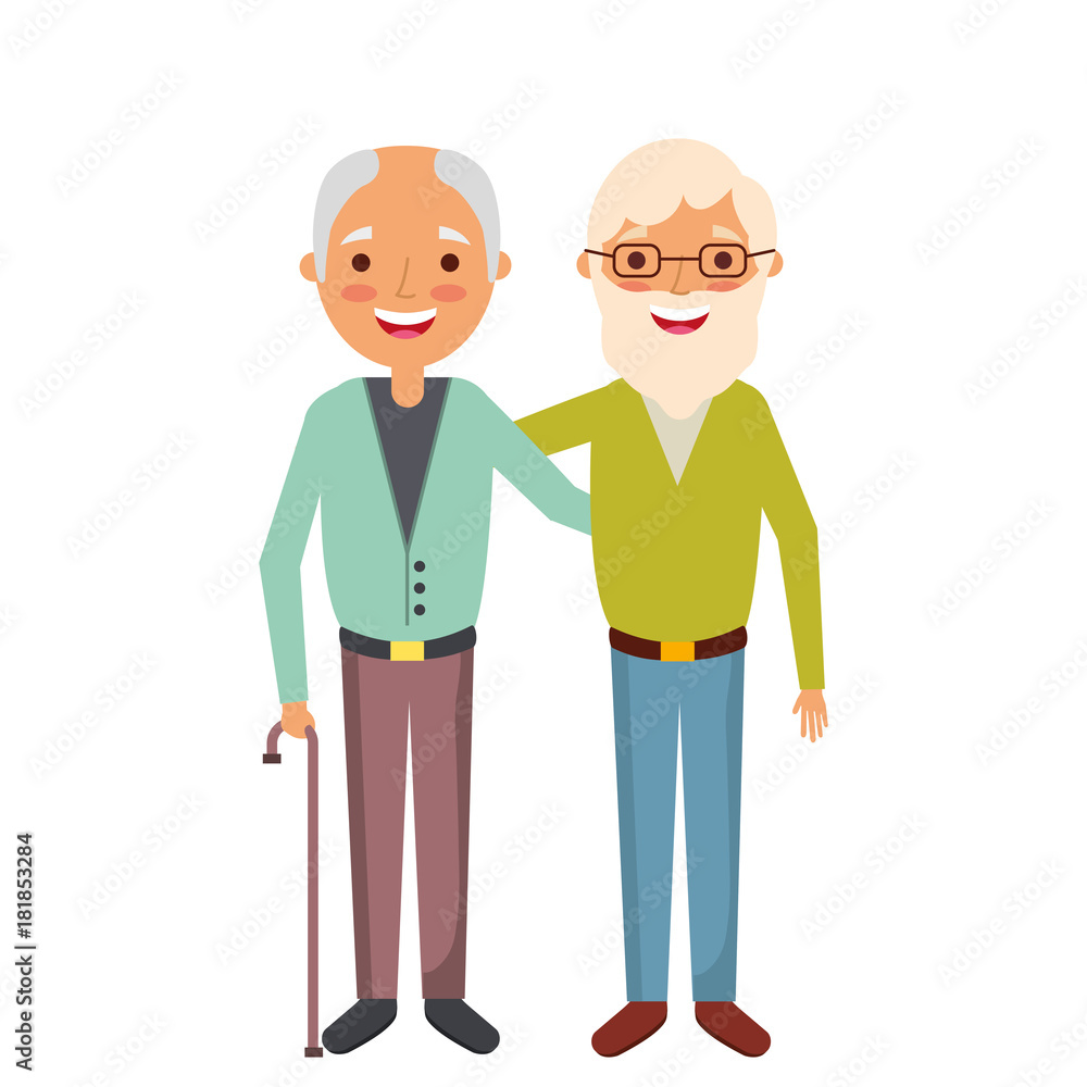 two old men embraced happy people vector illustration