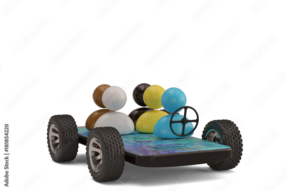 Five characters on smart phone auto.3D illustration Five characters on smart phone auto.3D illustration