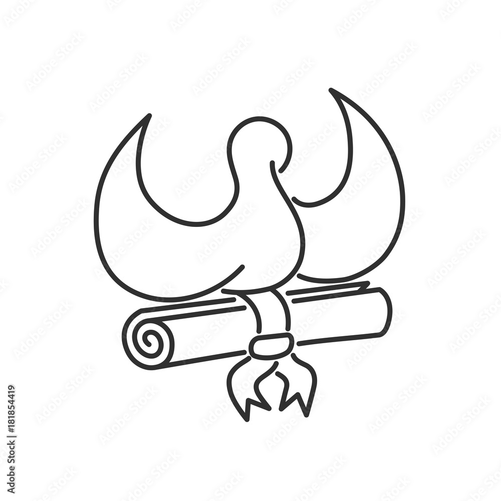 pigeon with parcel or letter, image in linear style, white dove symbol of peace pigeon with parcel or letter, image in linear style, white dove symbol of peace