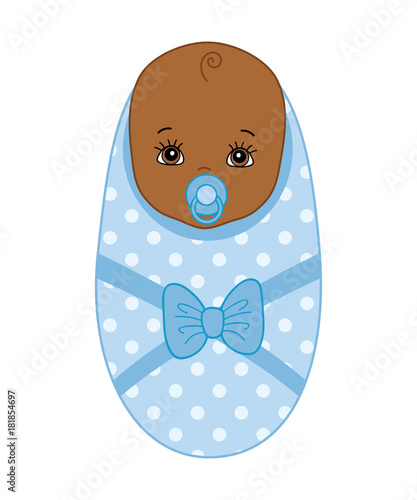 Vector Cute African American Baby Boy with Soother