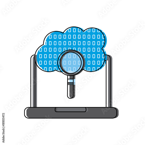 laptop cloud binary search process storage info vector illustration