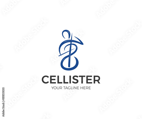 Cellist Logo Template. Cello Line Vector Design. Simple Music Illustration