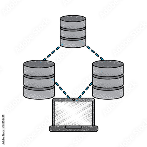 laptop technology data base center connection storage and process vector illustration