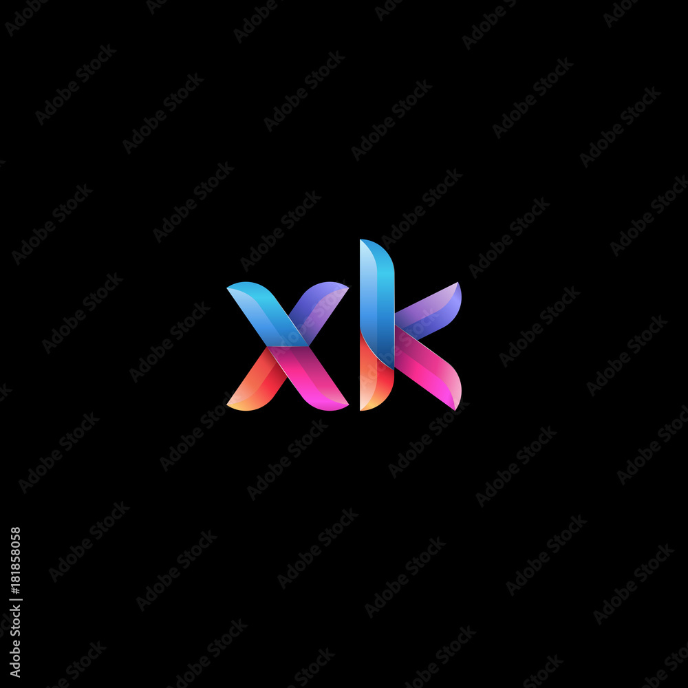 Initial lowercase letter xk, curve rounded logo, gradient vibrant colorful glossy colors on black background