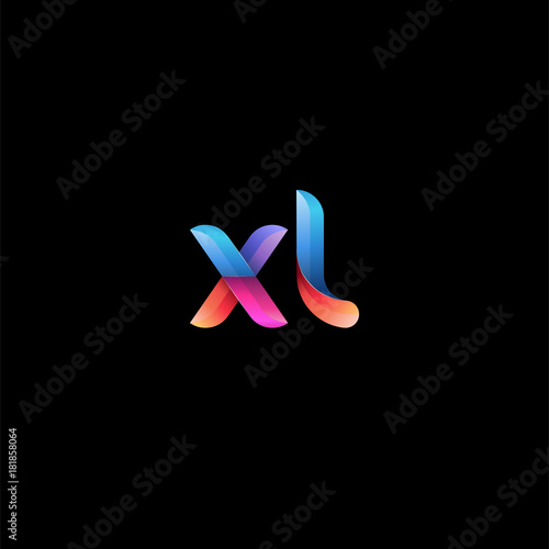 Initial lowercase letter xl, curve rounded logo, gradient vibrant colorful glossy colors on black background