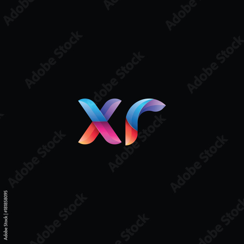 Initial lowercase letter xr, curve rounded logo, gradient vibrant colorful glossy colors on black background