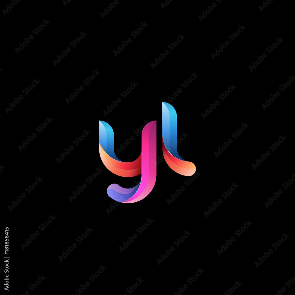Initial lowercase letter yl, curve rounded logo, gradient vibrant colorful glossy colors on black background