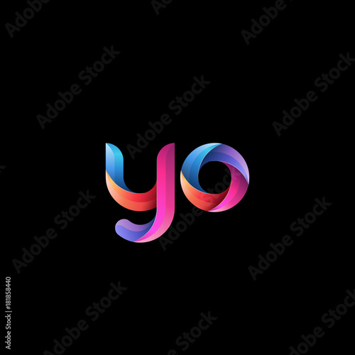 Initial lowercase letter yo, curve rounded logo, gradient vibrant colorful glossy colors on black background