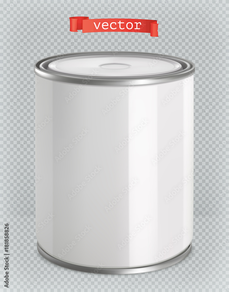 Packaging building and sanitary. White tin of paint. 3d realism, vector mockup Packaging building and sanitary. White tin of paint. 3d realism, vector mockup