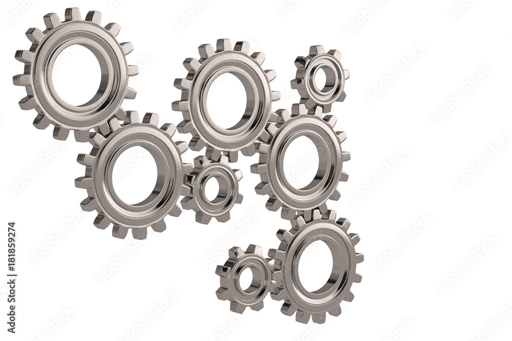 Steel gears on white background. 3D illustration. Steel gears on white background. 3D illustration.