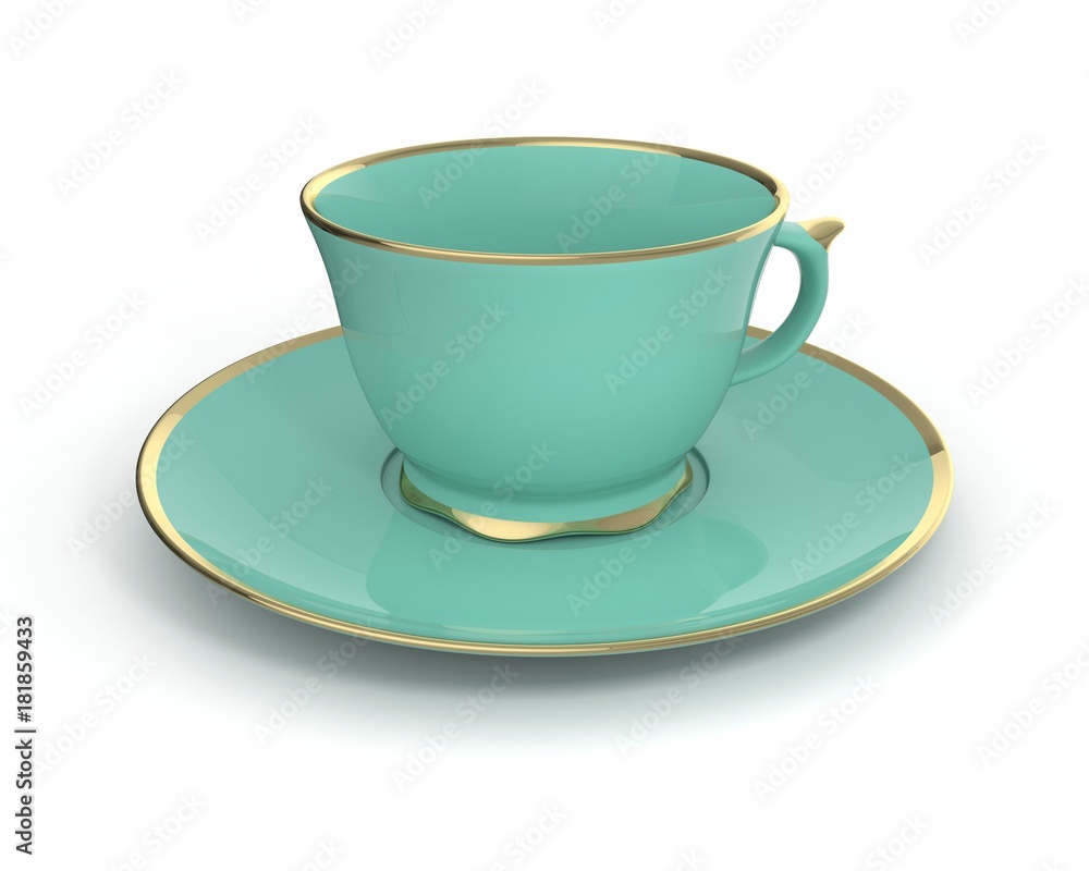Isolated antique porcelain cup with gold on white background. 3D Illustration. Isolated antique porcelain cup with gold on white background. 3D Illustration.