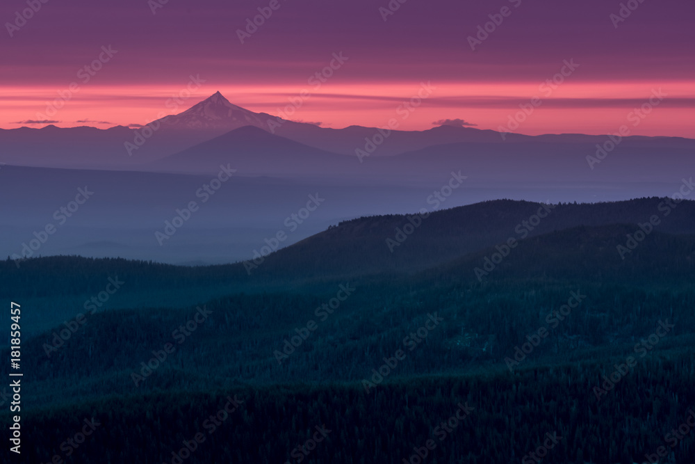 Vast Forest at Sunset Below Mount Hood