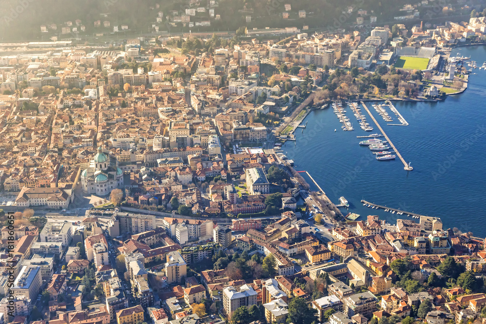 Aerial view of City of Como on Lake Como, Italy
