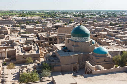 Close up to Pahlavan Mahmud mosque dome in the old town of Khiva, Uzbekistan photo