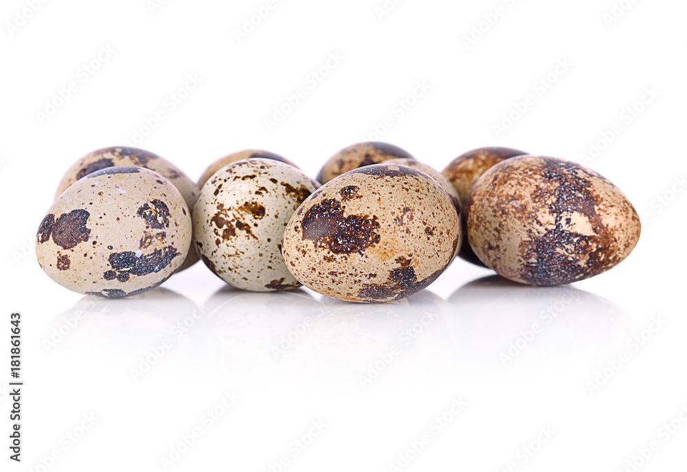 Quail eggs close up isolated on white background. Quail eggs close up isolated on white background.