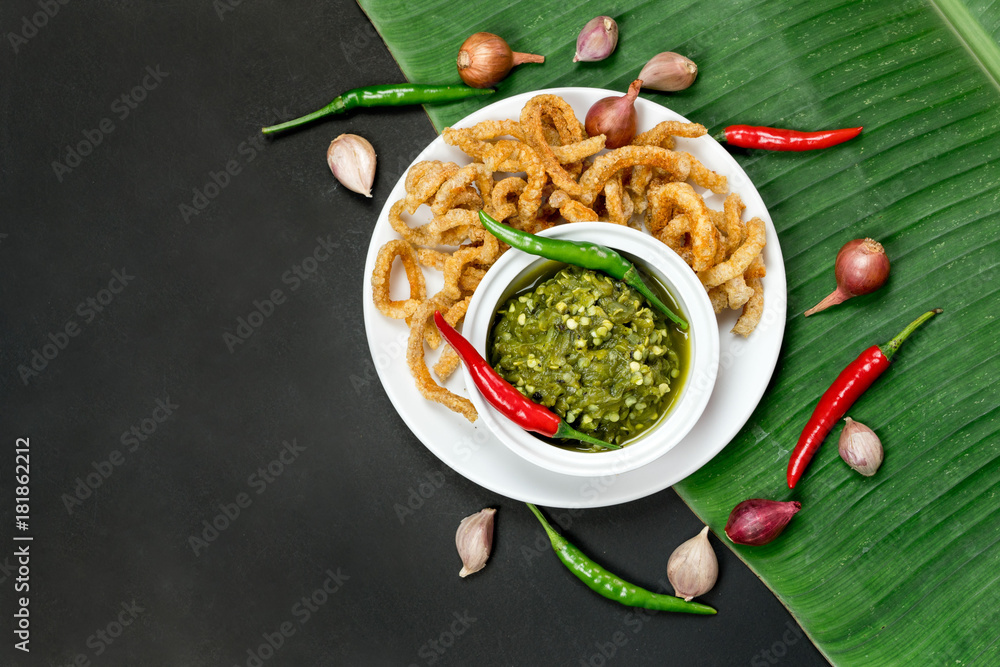 Northern thai green chili dip or call in thai is "Nam Prik Num" food of