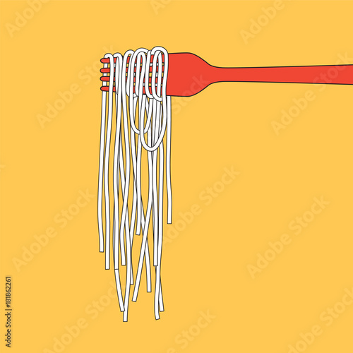  Pasta fettuccine, linguine, spaghetti into folk, , menu poster, vector illustration