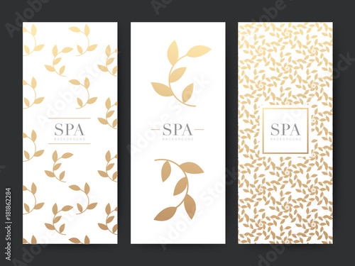 Branding Packageing leaf nature background, logo banner voucher, Gold leaves ornaments, vector illustration