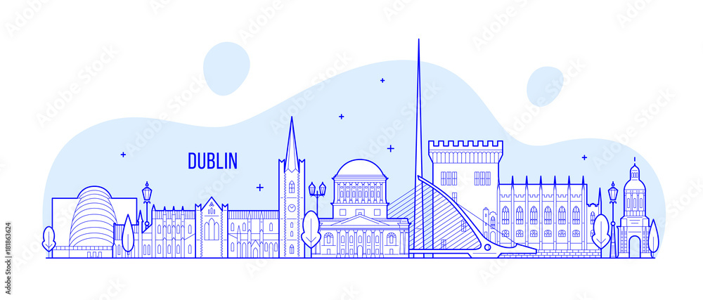 Naklejka premium Dublin panoramę Irlandii wektor budynków miasta