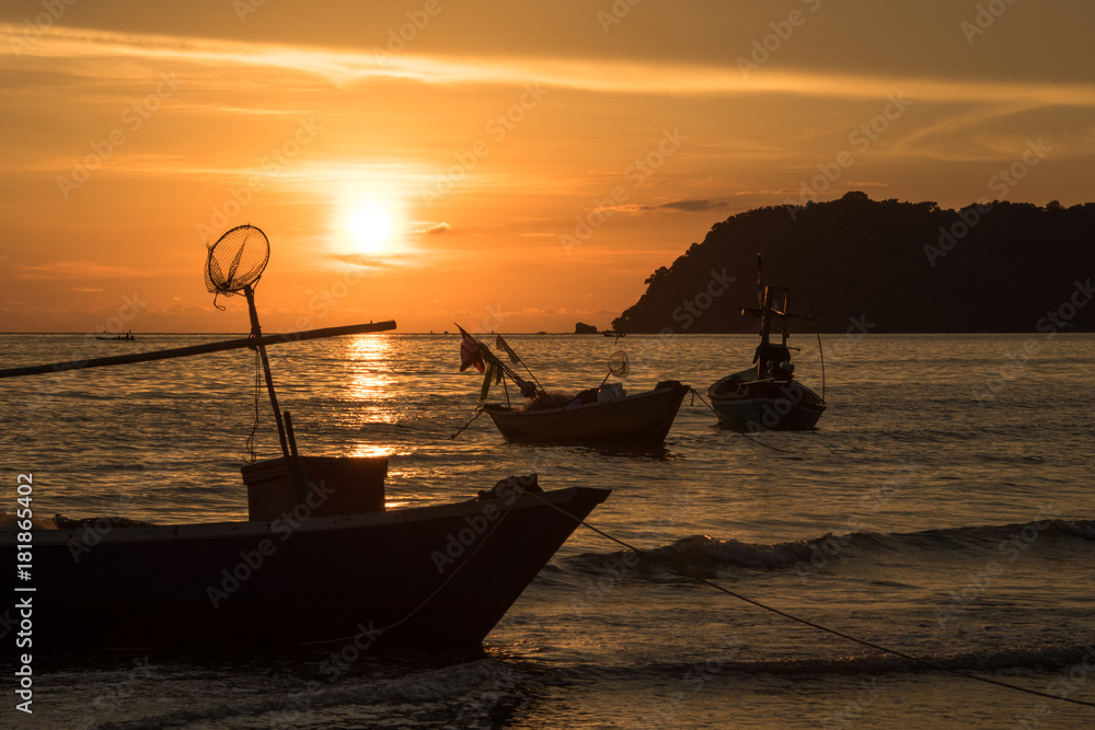 Sunset with Fisherman ships