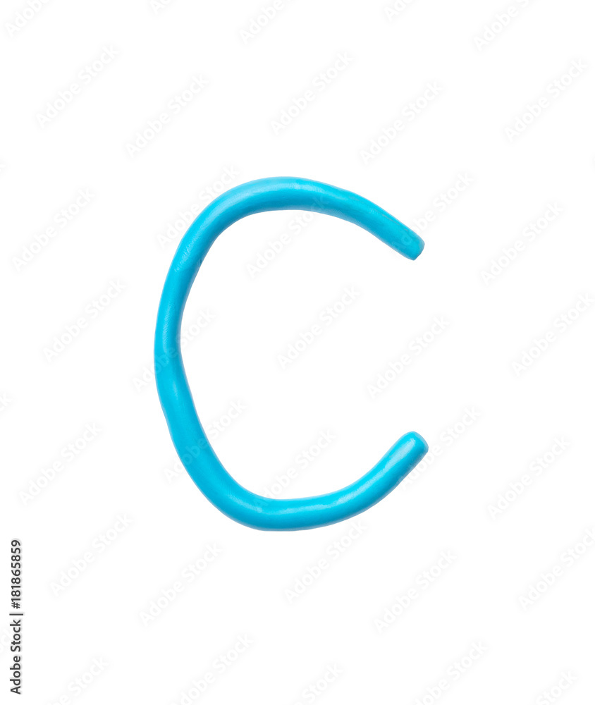 Closeup blue plasticine for kid in C alphabet isolated on white background with clipping path Closeup blue plasticine for kid in C alphabet isolated on white background with clipping path