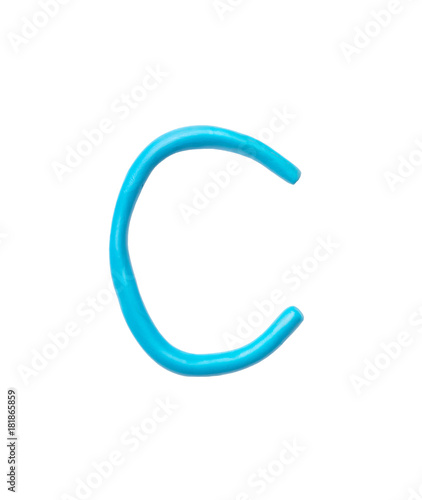 Closeup blue plasticine for kid in C alphabet isolated on white background with clipping path