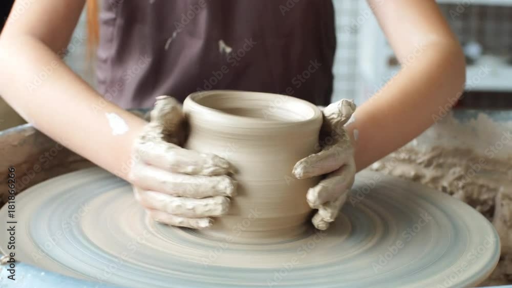 Pottery class workshop. Clay shaping on potter's wheel and firing. Pottery class workshop. Clay shaping on potter's wheel and firing.