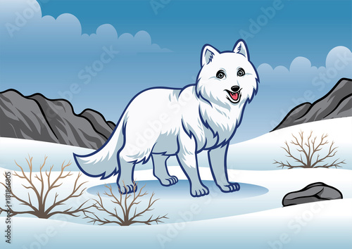 arctic fox in the snowy winter