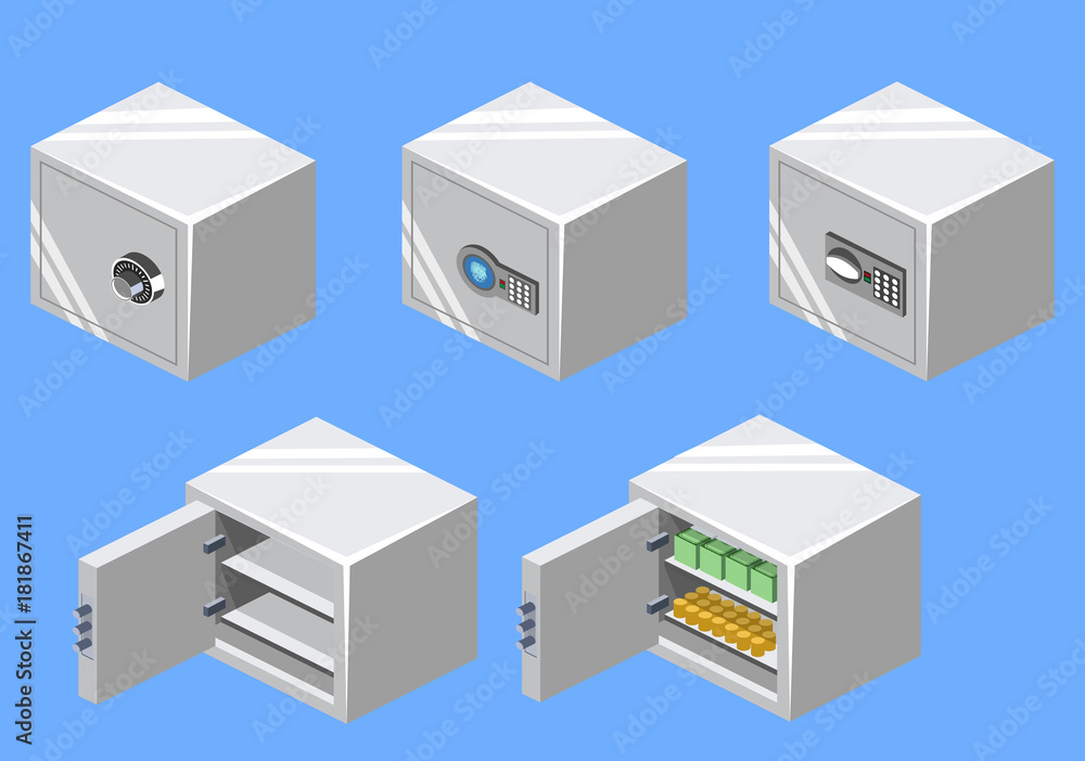 Isometric 3D vector illustration Safe for saving money and documents. Subject of property security Isometric 3D vector illustration Safe for saving money and documents. Subject of property security