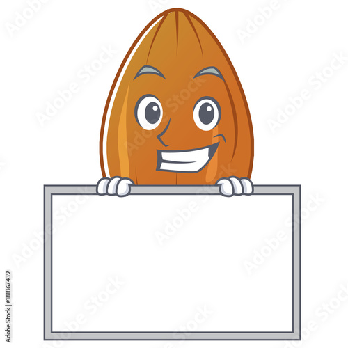 Grinning with board almond nut character cartoon