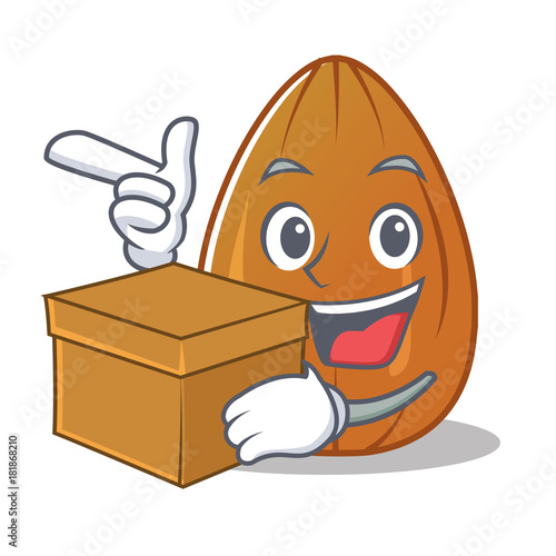 With box almond nut character cartoon