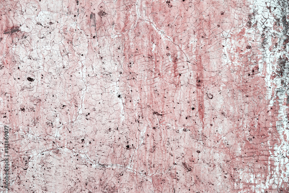Abstract old pink paint on old crack white cement wall background