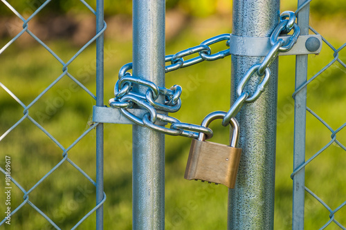 Chain and lock on a chainlink fence