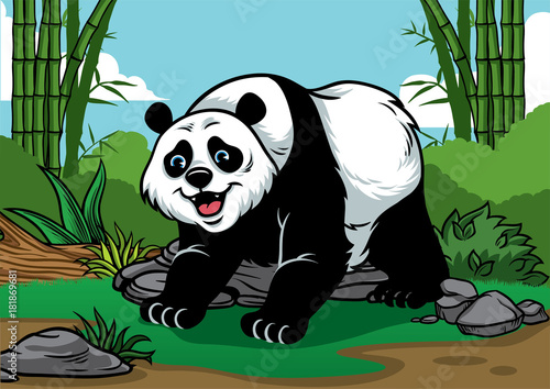 panda cartoon in the bamboo forest photo