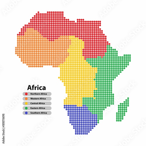Africa Map of circle shape with the provinces in colorful colors on white background. Vector illustration dotted style