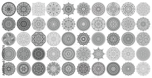 Fototapeta Naklejka Na Ścianę i Meble -  Big vector set of round patterns. Collection of geometrical mandalas. Boho ornament.