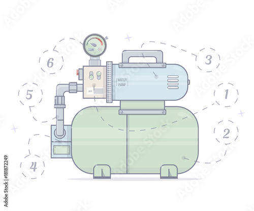 Illustration pumping station. For online store of plumbing. Cartoon style.