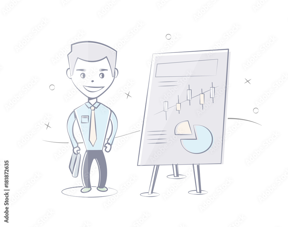 Man business presentation. Cartoon style vector illustration. Man business presentation. Cartoon style vector illustration.