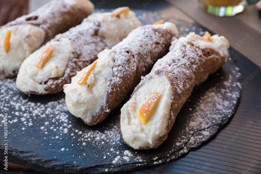 Sicilian cannoli with ricotta and candied