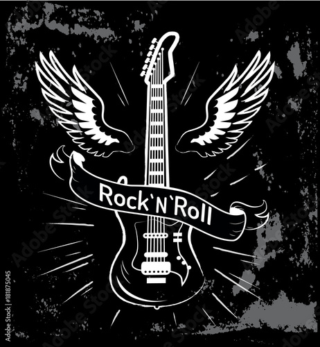 Rock n roll Guitar and Wings Vector Illustration