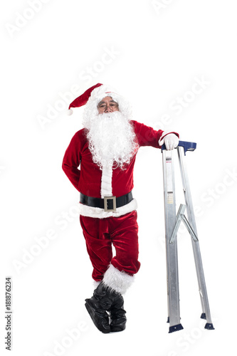 Happy traditional Santa Claus isolated on white background.