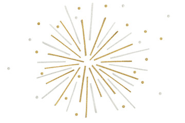 Gold and silver glitter firework paper cut on white background