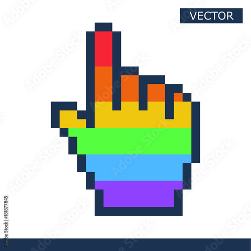 Pixel mouse hand cursor icon gay pride color vector illustration
