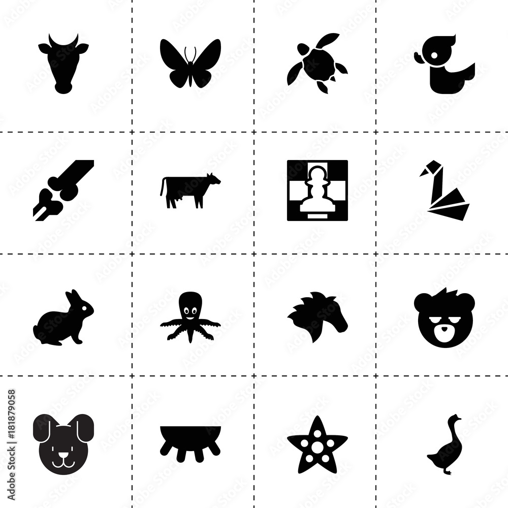 Simple 16 set of animal filled icons