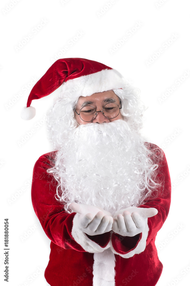 Santa Claus with hands presenting your christmas text or product isolated on white background. Santa Claus with hands presenting your christmas text or product isolated on white background.