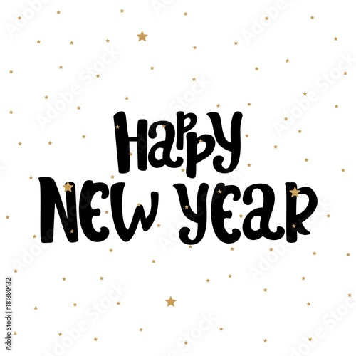 Hand drawn modern brush lettering of Happy New Year isolated on white background.