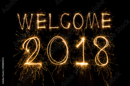 welcome 2018 written with Sparkle firework