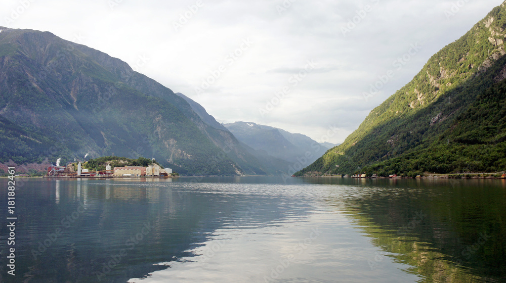 View of town Odda on the Sorfjord,  Norway